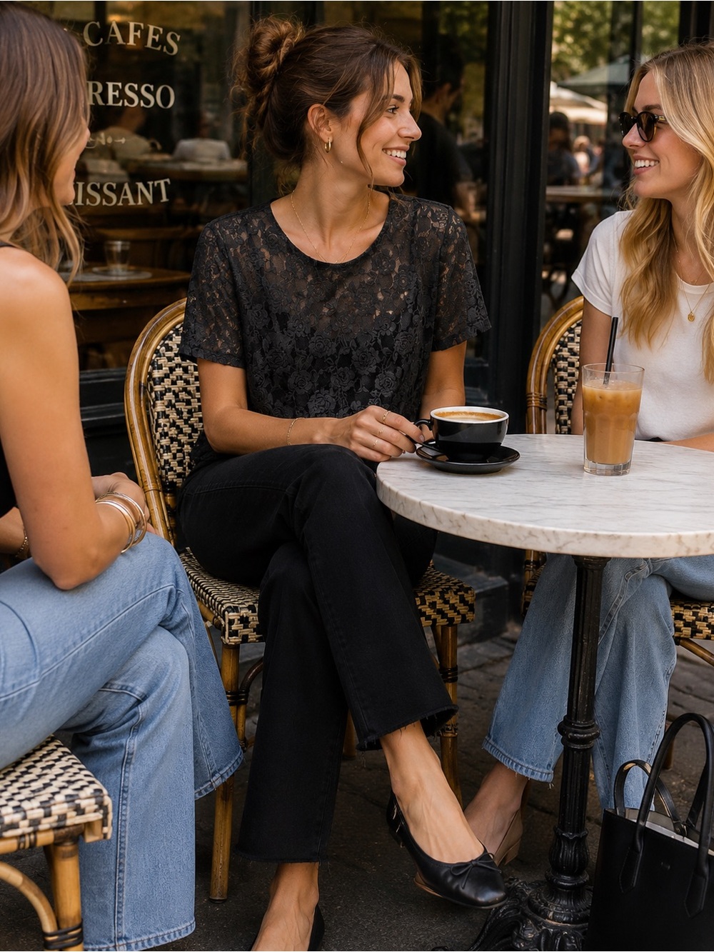 Women's Black Lace Short Sleeve Tee